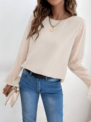 Blusa com ponto suíço e manga de flounce - Elfmaeve