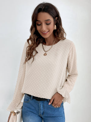 Blusa com ponto suíço e manga de flounce - Elfmaeve