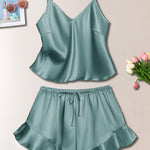 Conjunto de pijama  de cetim com babado - Elfmaeve