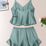 Conjunto de pijama  de cetim com babado - Elfmaeve